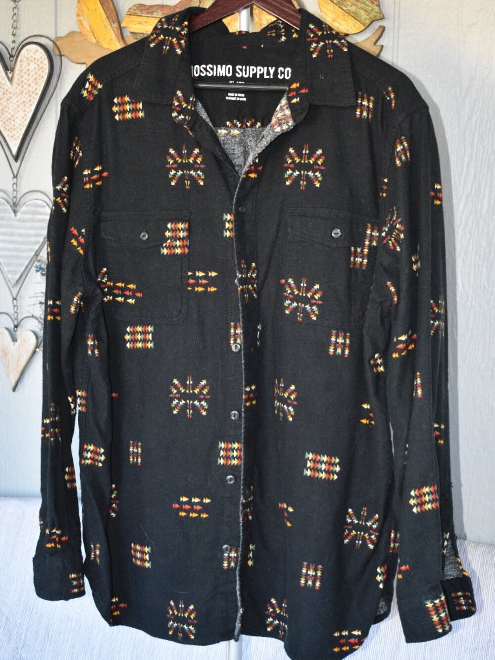 Mossimo Supply Co Men's Flannel Shirt XL Aztec Geometric Southwest Print Black